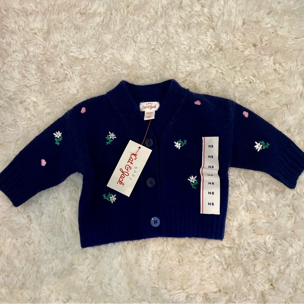 Cat & Jack Navy Blue Floral Embroidered Baby Cardigan NWT